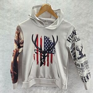 Kids Graphic Hoodie Deer American Flag Camo Sleeve Pullover Sweatshirt No sz tag